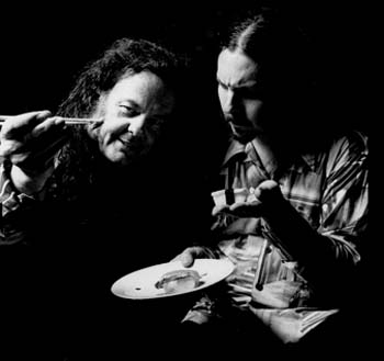 David Lindley and Wally Ingram sharing sushi
